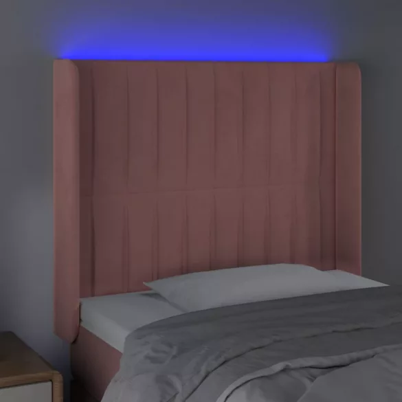 rózsaszín bársony LED-es fejtámla 93x16x118/128 cm