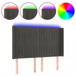 sötétszürke bársony LED-es fejtámla 147x16x118/128 cm