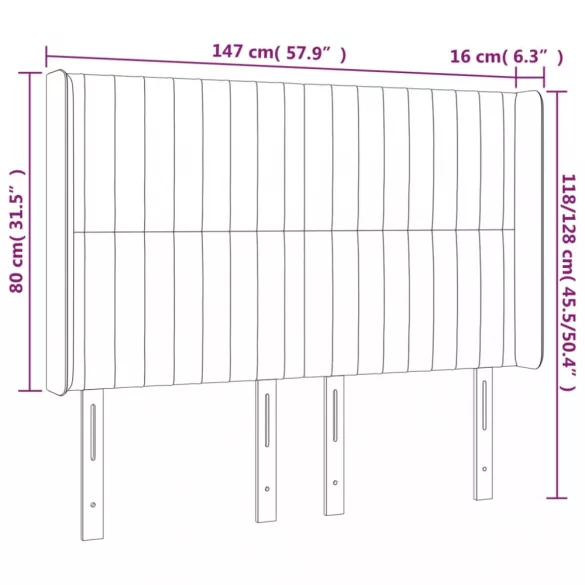 sötétszürke bársony LED-es fejtámla 147x16x118/128 cm