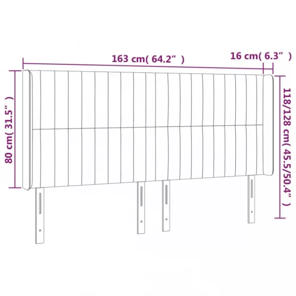 sötétszürke bársony LED-es fejtámla 163x16x118/128 cm