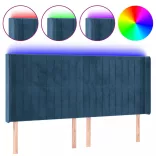 sötétkék bársony LED-es fejtámla 163x16x118/128 cm