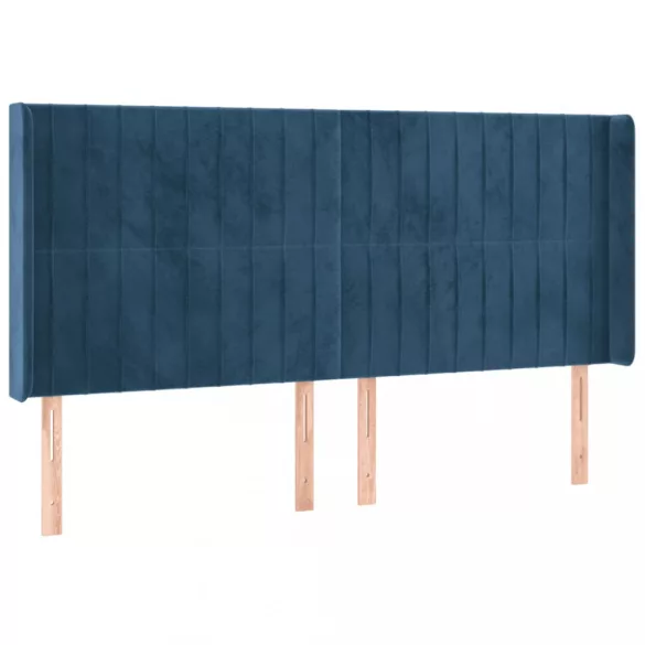 sötétkék bársony LED-es fejtámla 163x16x118/128 cm