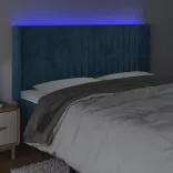 sötétkék bársony LED-es fejtámla 163x16x118/128 cm