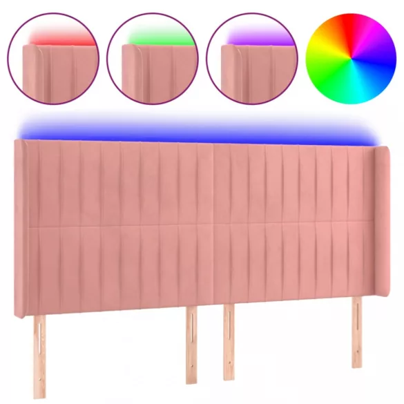 rózsaszín bársony LED-es fejtámla 183x16x118/128 cm