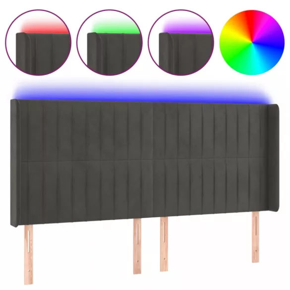 sötétszürke bársony LED-es fejtámla 203x16x118/128 cm