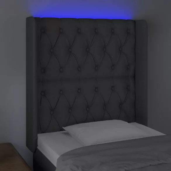 sötétszürke szövet LED-es fejtámla 83x16x118/128 cm