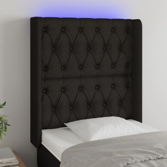 fekete szövet LED-es fejtámla 83x16x118/128 cm