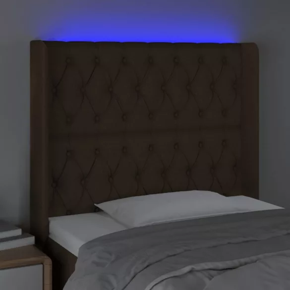 sötétbarna szövet LED-es fejtámla 93x16x118/128 cm