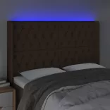sötétbarna szövet LED-es fejtámla 147x16x118/128 cm