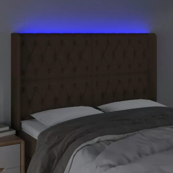 sötétbarna szövet LED-es fejtámla 147x16x118/128 cm