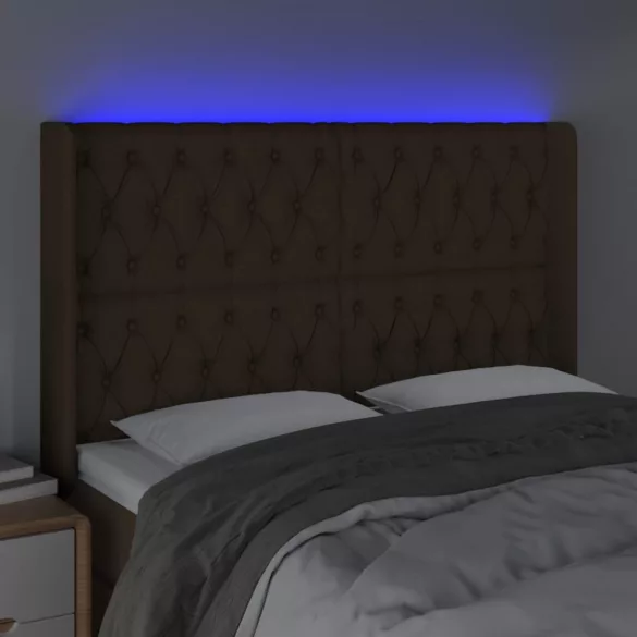 sötétbarna szövet LED-es fejtámla 163x16x118/128 cm