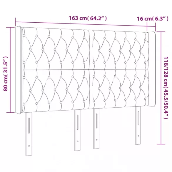 sötétbarna szövet LED-es fejtámla 163x16x118/128 cm