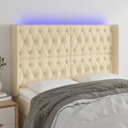   krémszínű szövet LED-es fejtámla szárnyakkal 163x16x118/128 cm