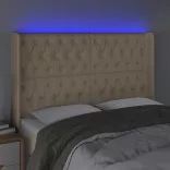 krémszínű szövet LED-es fejtámla szárnyakkal 163x16x118/128 cm