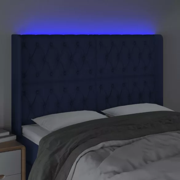 kék szövet LED-es fejtámla 163x16x118/128 cm