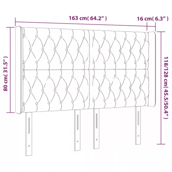 kék szövet LED-es fejtámla 163x16x118/128 cm