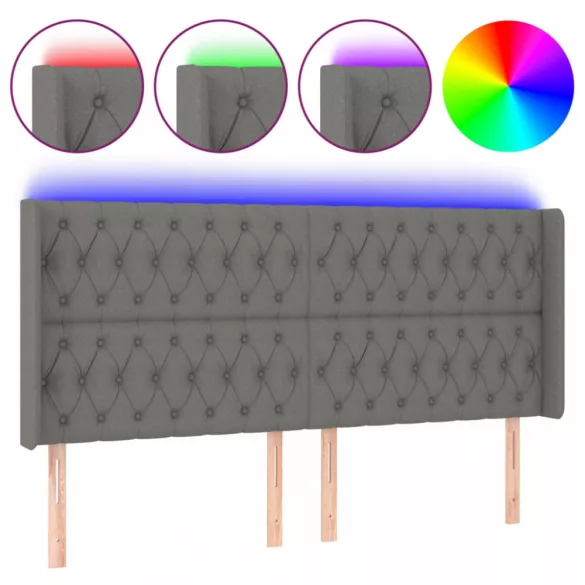 sötétszürke szövet LED-es fejtámla 183x16x118/128 cm