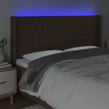sötétbarna szövet LED-es fejtámla 183x16x118/128 cm