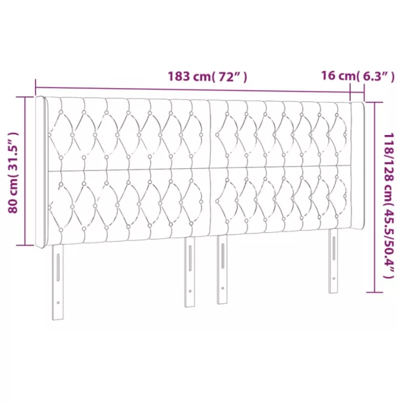 sötétbarna szövet LED-es fejtámla 183x16x118/128 cm