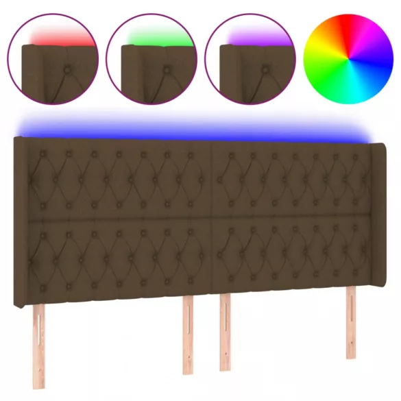 sötétbarna szövet LED-es fejtámla 203x16x118/128 cm