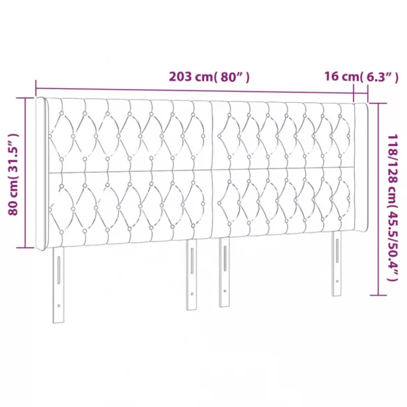 sötétbarna szövet LED-es fejtámla 203x16x118/128 cm