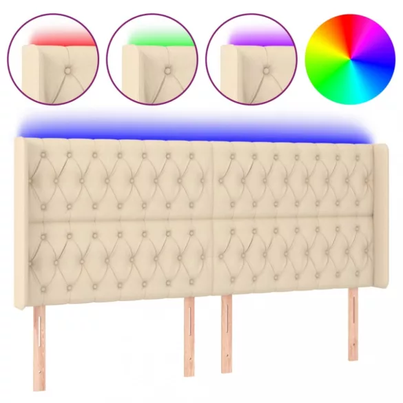 krémszínű szövet LED-es fejtámla 203x16x118/128 cm