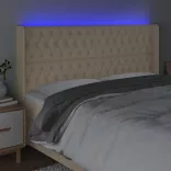 krémszínű szövet LED-es fejtámla 203x16x118/128 cm