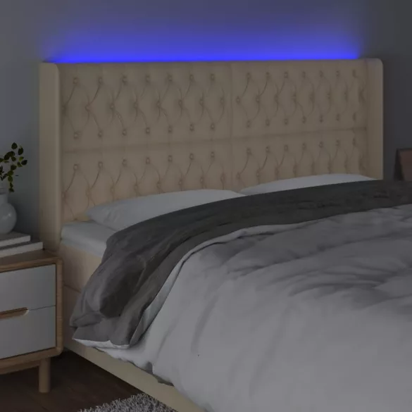 krémszínű szövet LED-es fejtámla 203x16x118/128 cm