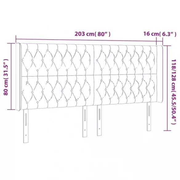 kék szövet LED-es fejtámla 203x16x118/128 cm