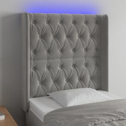 világosszürke bársony LED-es fejtámla 83x16x118/128 cm