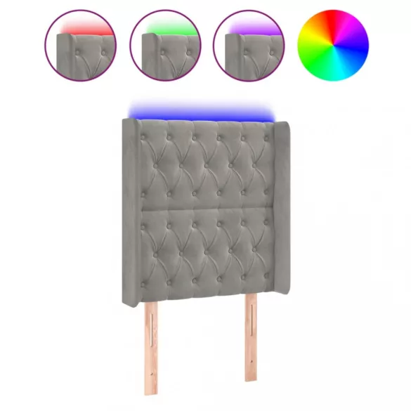 világosszürke bársony LED-es fejtámla 83x16x118/128 cm