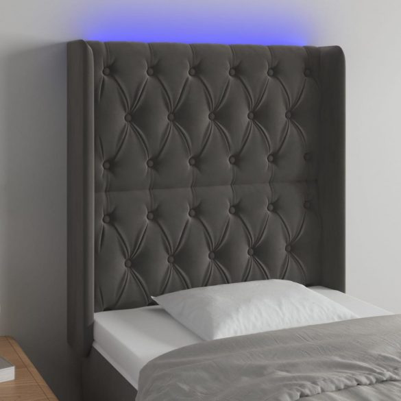 sötétszürke bársony LED-es fejtámla 83x16x118/128 cm