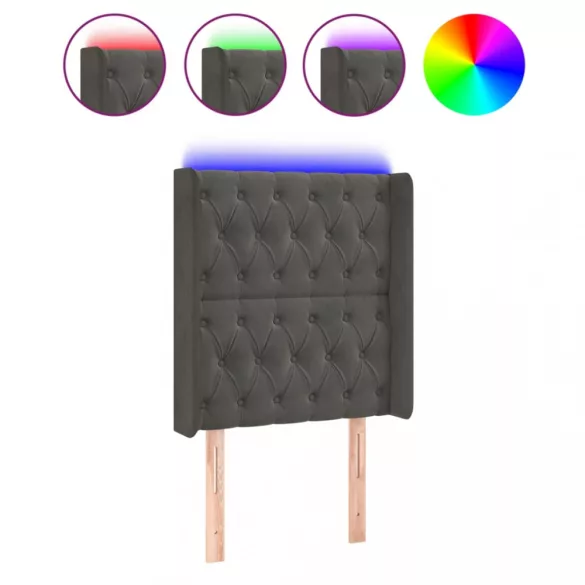 sötétszürke bársony LED-es fejtámla 83x16x118/128 cm