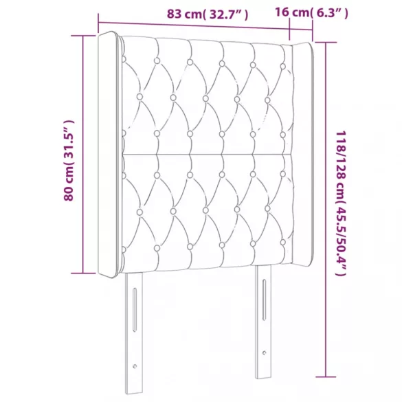 sötétszürke bársony LED-es fejtámla 83x16x118/128 cm