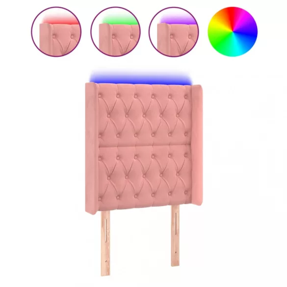 rózsaszín bársony LED-es fejtámla 83x16x118/128 cm