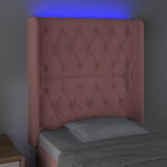 rózsaszín bársony LED-es fejtámla 83x16x118/128 cm
