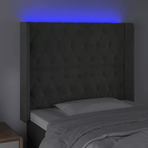 sötétszürke bársony LED-es fejtámla 93x16x118/128 cm