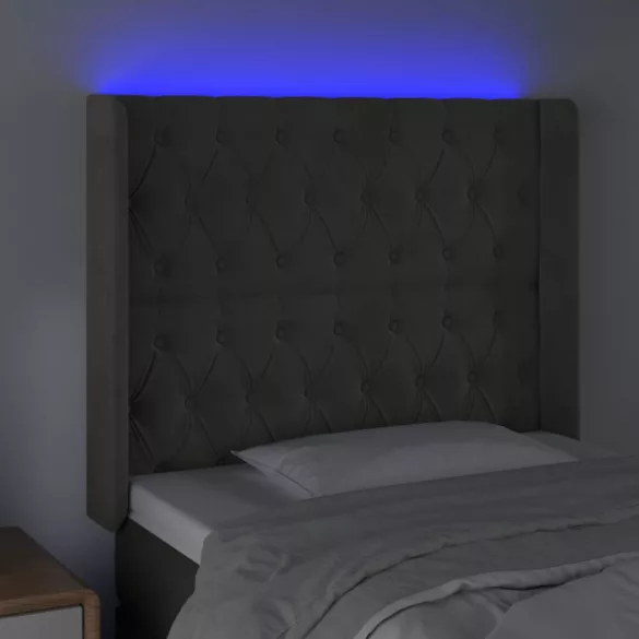sötétszürke bársony LED-es fejtámla 103x16x118/128 cm