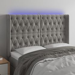 világosszürke bársony LED-es fejtámla 147x16x118/128 cm