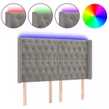 világosszürke bársony LED-es fejtámla 147x16x118/128 cm