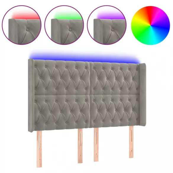 világosszürke bársony LED-es fejtámla 147x16x118/128 cm