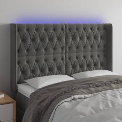 sötétszürke bársony LED-es fejtámla 147x16x118/128 cm