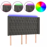 sötétszürke bársony LED-es fejtámla 147x16x118/128 cm