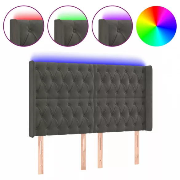 sötétszürke bársony LED-es fejtámla 147x16x118/128 cm