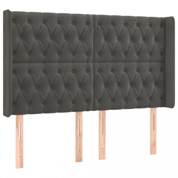 sötétszürke bársony LED-es fejtámla 147x16x118/128 cm