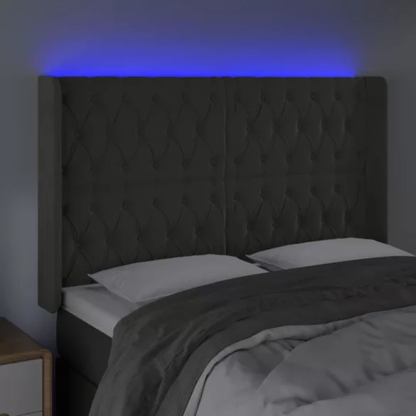 sötétszürke bársony LED-es fejtámla 147x16x118/128 cm