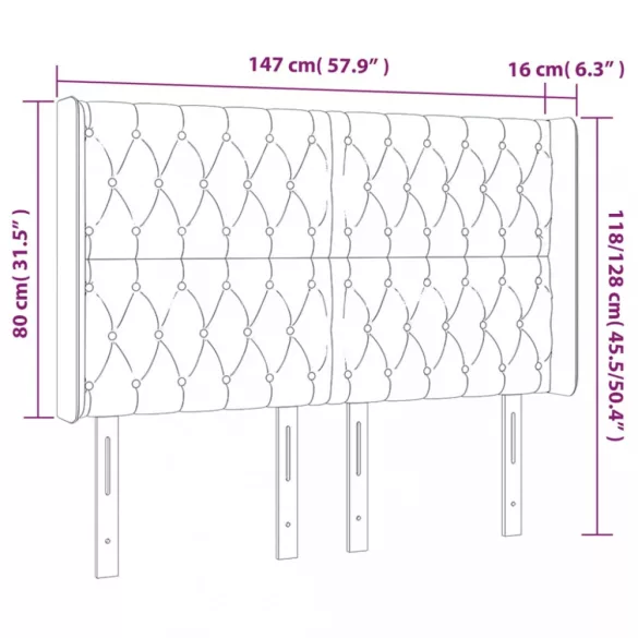 sötétszürke bársony LED-es fejtámla 147x16x118/128 cm