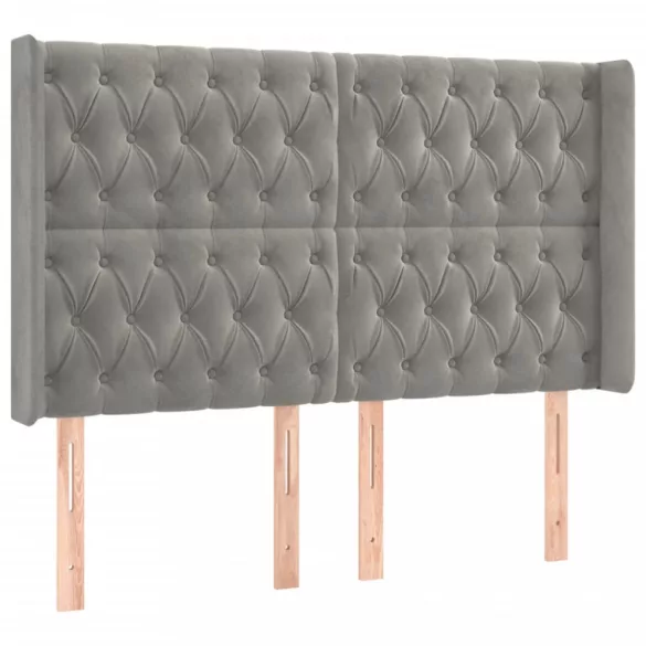 világosszürke bársony LED-es fejtámla 163x16x118/128 cm