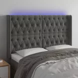 sötétszürke bársony LED-es fejtámla 163x16x118/128 cm