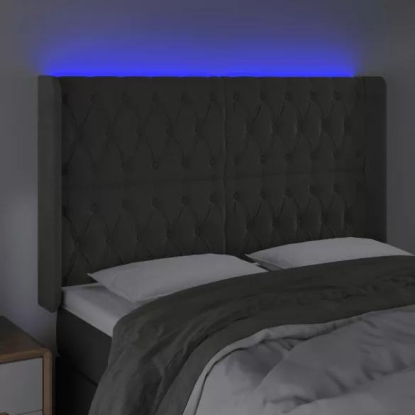 sötétszürke bársony LED-es fejtámla 163x16x118/128 cm